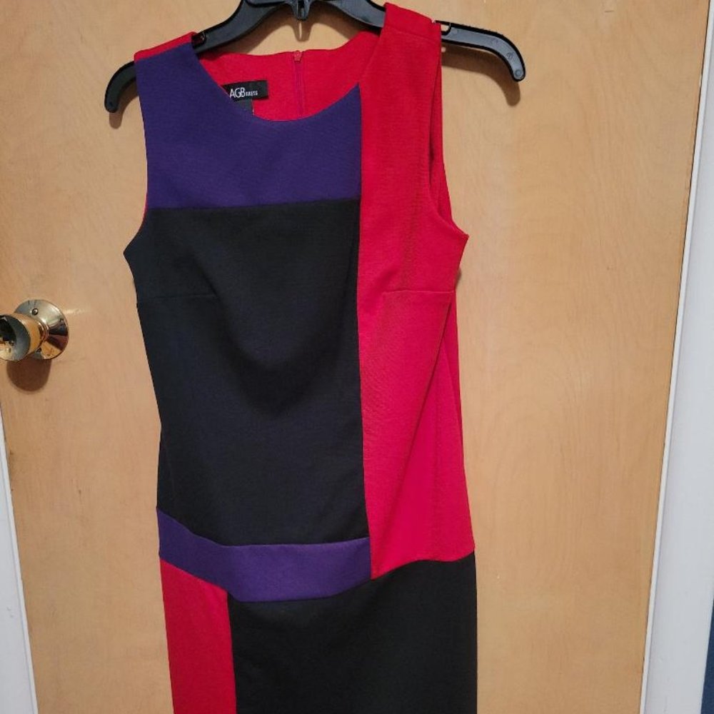 AGB- Color Block Dress, Black, Red, Purple, Size- 6